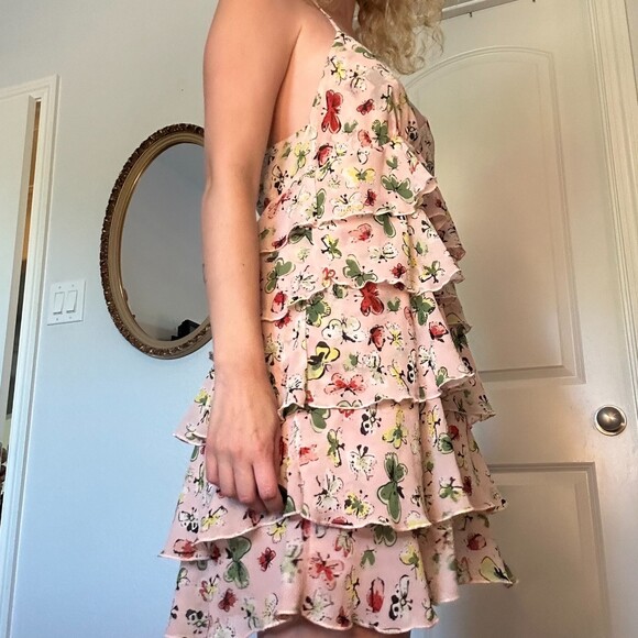 Mimi Chica Women's Pink Tiered Spaghetti Strap Mini Dress W/Butterflies Size Med - Picture 3 of 6
